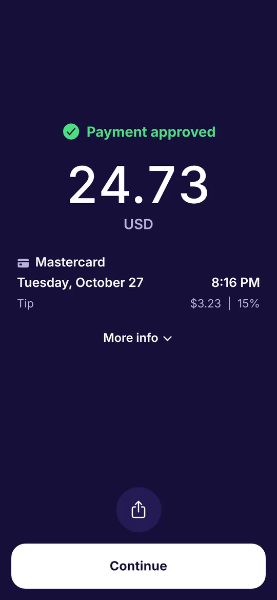 Payment approved screen