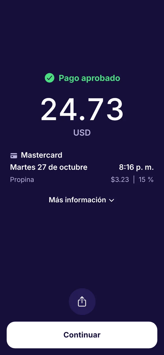 Pantalla de pago aprobado